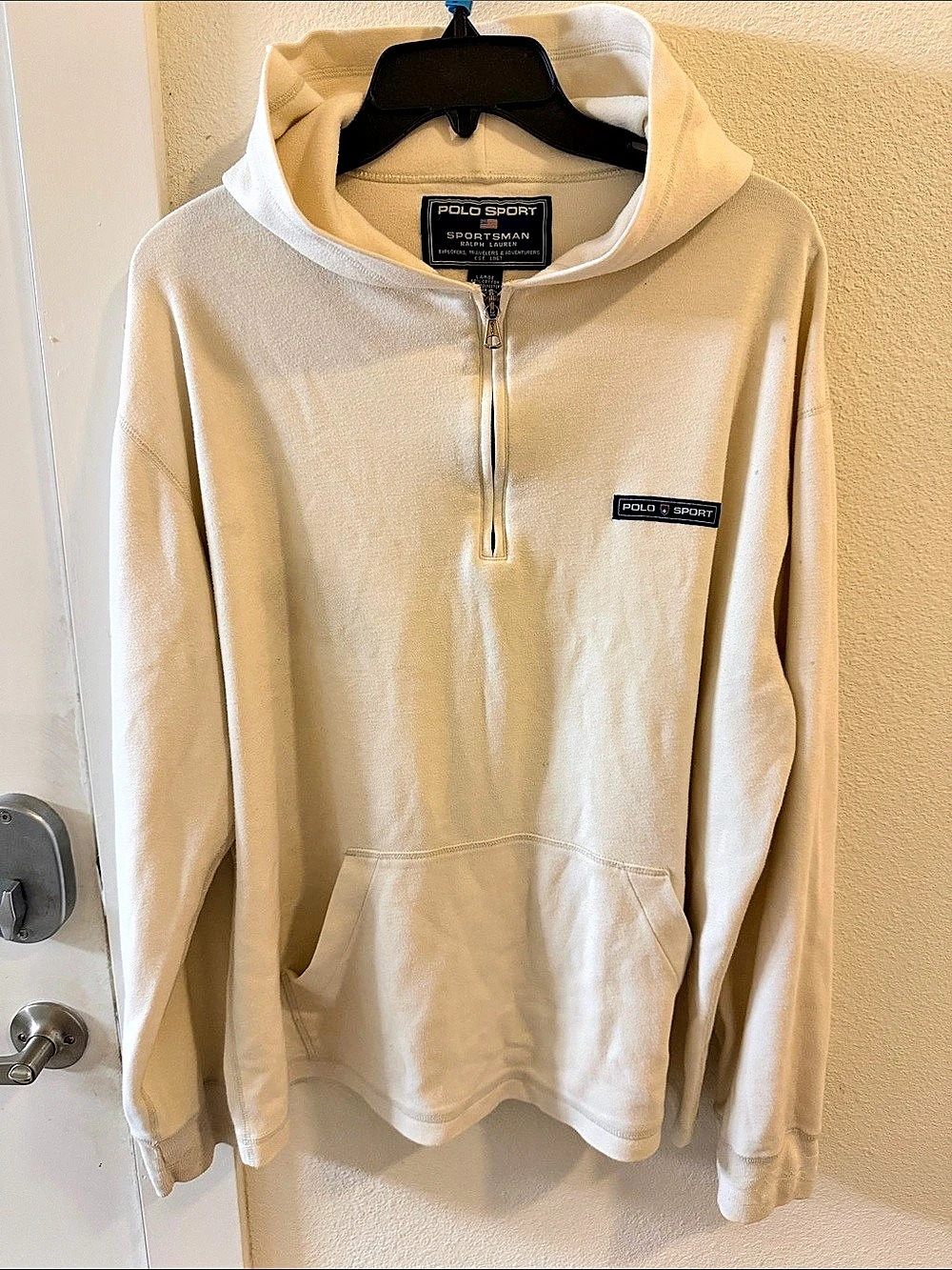 Vintage Polo Sport Sportsman Ralph Lauren L Cream 1/4 Zip Hoodie Hong Kong